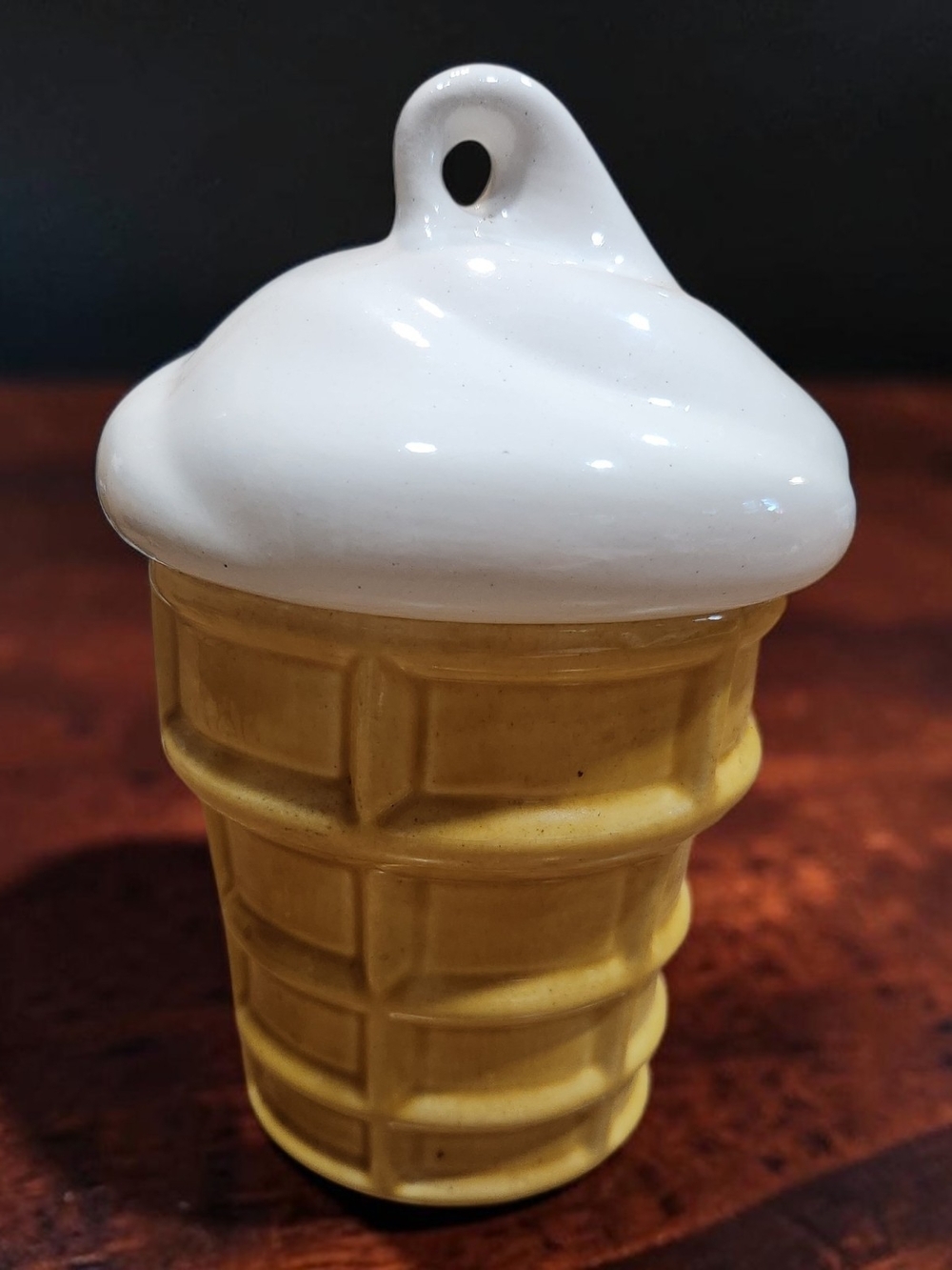 Ceramic Ice Cream Cone Cookie Jar - White Top, Yellow Cone